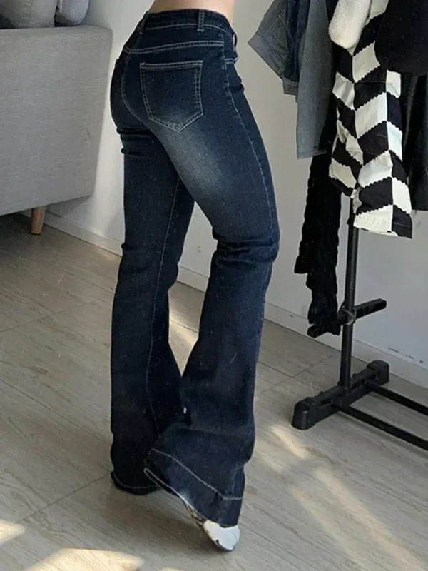 Kalevest Y2K High Street Low Rise Jeans Blue Women Pants Bootcut Pockets Jeans Streetwear Low Waist Jeans Wide Leg Pants - Image 3
