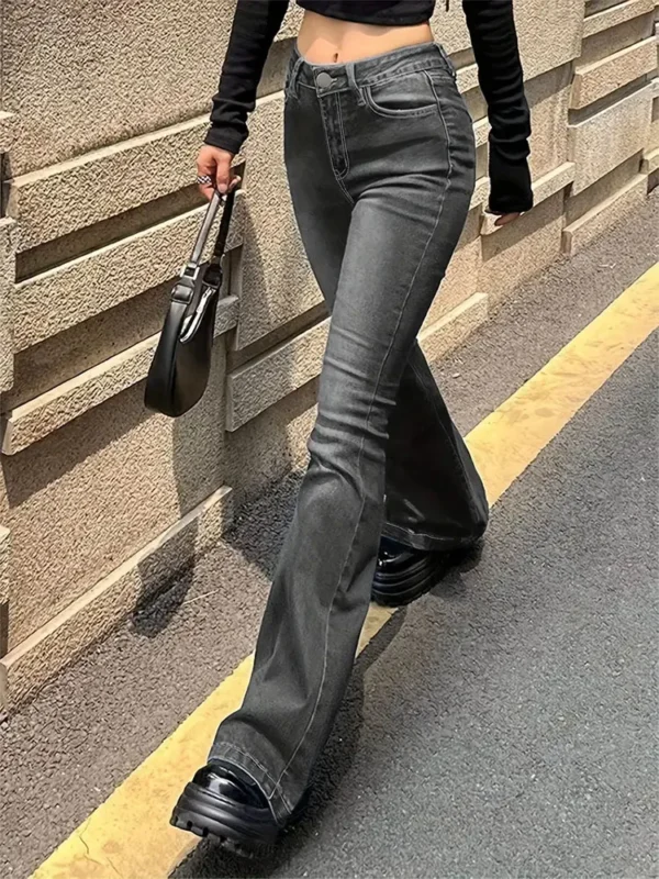 Women Flare Stretch Moustache Jeans Fashion Skinny Bell Bottom High Waist Gray Denim Pants Lady Classic Y2K Punk Long Trousers - Image 5
