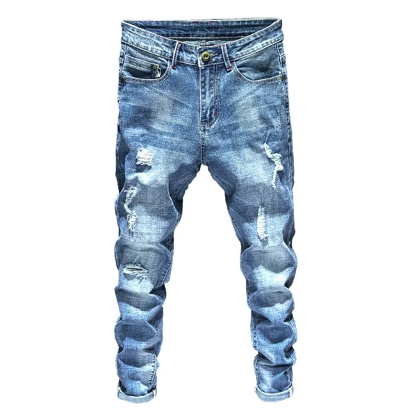 Men Stretch Slim Ripped Jeans Hip Hop Streetwear Korean Vintage Distressed Little Feet Pants Personality Male Trousers - Image 6