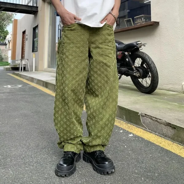 Y2K Personalized jacquard pattern jeans men's Vintage embossed Streetwear loose jeans men's pants straight loose bottoms men's ﻿ - Image 2