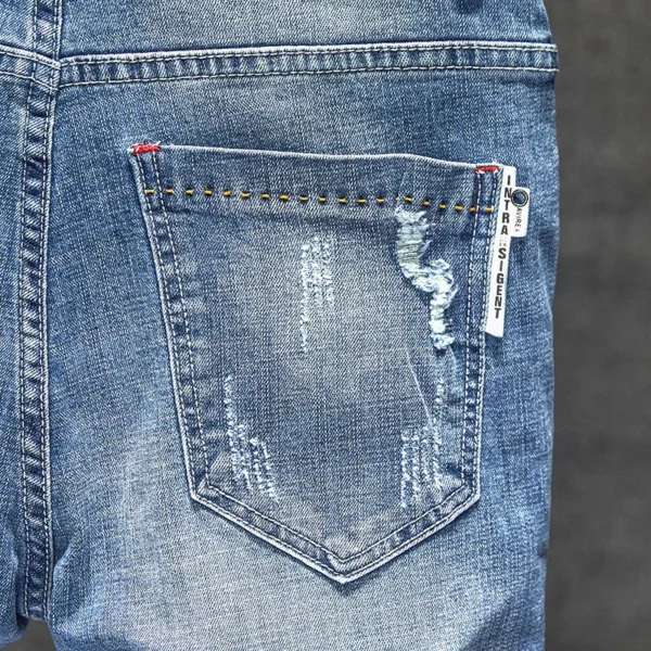 Men Stretch Slim Ripped Jeans Hip Hop Streetwear Korean Vintage Distressed Little Feet Pants Personality Male Trousers - Image 3