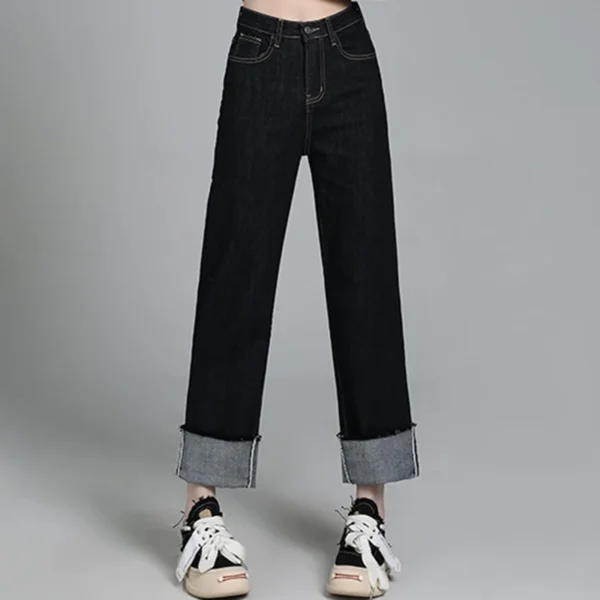 Female High Waisted Vintage Denim Straight Leg Jeans Girls Trashy Y2k 2000s Wide Leg Pants Women High Street Deep Blue Trousers - Image 5