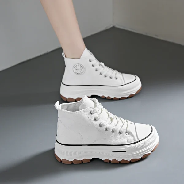 Women High Top Sneakers Lace-Up Casual Plarform Height Canvas Non-slip Wear Resistant 2024 Spring Female Vulcanize Shoes - Image 5