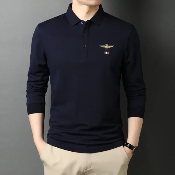 New Men's Casual Embroidery Long Sleeve Polo Shirt Fashion Solid Color Top - Image 6