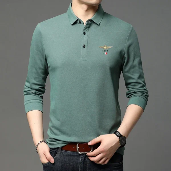 New Men's Casual Embroidery Long Sleeve Polo Shirt Fashion Solid Color Top - Image 2