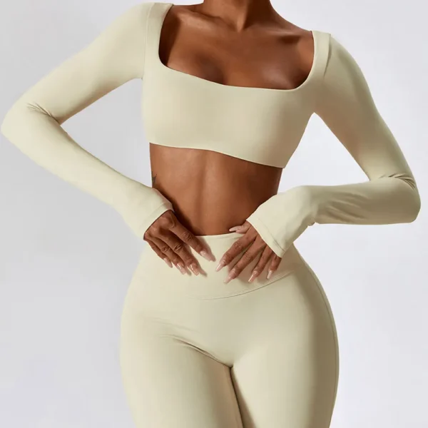 Women Crop Tops Yoga T-shirts Solid Sports Top Long Sleeve Running Shirts Sexy Exposed Navel Quick Dry Fitness Gym Sport Wear - Image 6