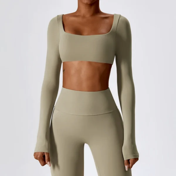 Women Crop Tops Yoga T-shirts Solid Sports Top Long Sleeve Running Shirts Sexy Exposed Navel Quick Dry Fitness Gym Sport Wear - Image 4