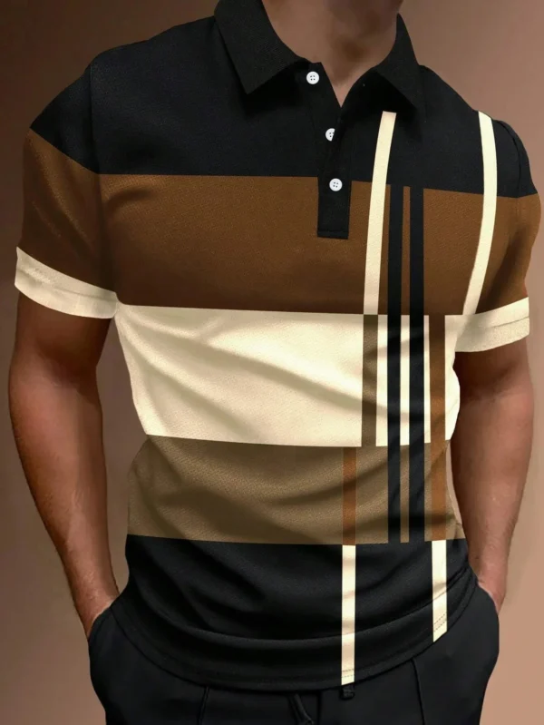 Male Golf Stripe Polo Men's Casual Short-Sleeved Polo Shirt Solid Color Lapel Fashion New Business Sports Breathable Shirt Tops - Image 3