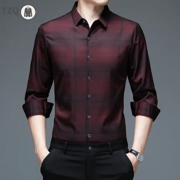 New Men's Casual Printed Long Sleeved Lapel Shirt for Spring and Autumn Fashion Comfortable Wrinkle Free Top Without Ironing - Image 2