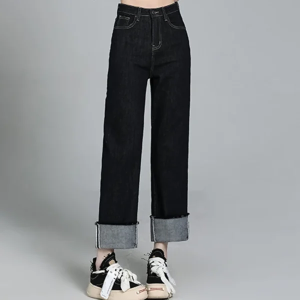 Female High Waisted Vintage Denim Straight Leg Jeans Girls Trashy Y2k 2000s Wide Leg Pants Women High Street Deep Blue Trousers