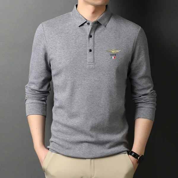 New Men's Casual Embroidery Long Sleeve Polo Shirt Fashion Solid Color Top - Image 5