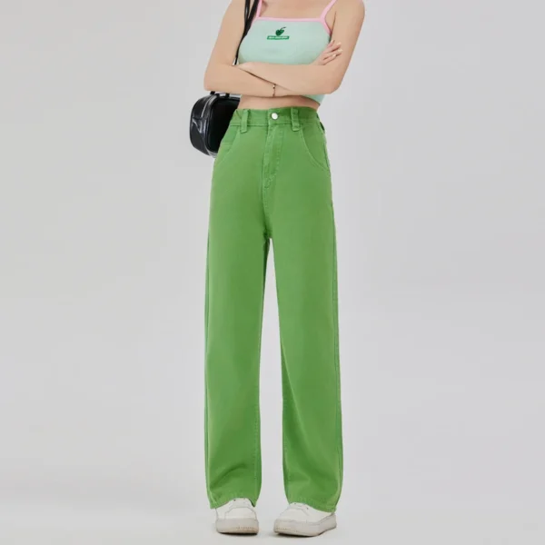 Green Colors Bright Denim Jeans Women Narrow Edition Straight Wide Leg Trendy New High Waist Fashion Brand New Arrivals Jeans - Image 3