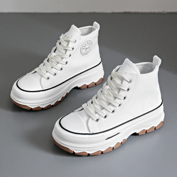 Women High Top Sneakers Lace-Up Casual Plarform Height Canvas Non-slip Wear Resistant 2024 Spring Female Vulcanize Shoes - Image 2