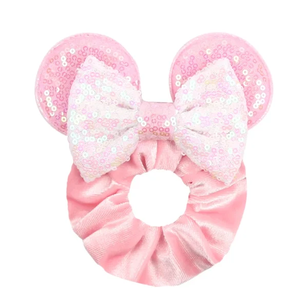 Disney Mouse Ears Velvet Scrunchies Hairband Women Elastic Ponytail Holder Girls Sequin Bow 2023 Kids Party DIY Hair Accessories - Image 5
