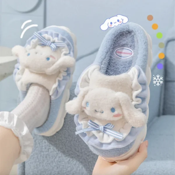Sanrio Kawaii Cinnamoroll Womens Slippers Kuromi Hello Kitty Plush Cartoon Cute Sweet Suitable Indoor Outdoor Winter Shoes - Image 2