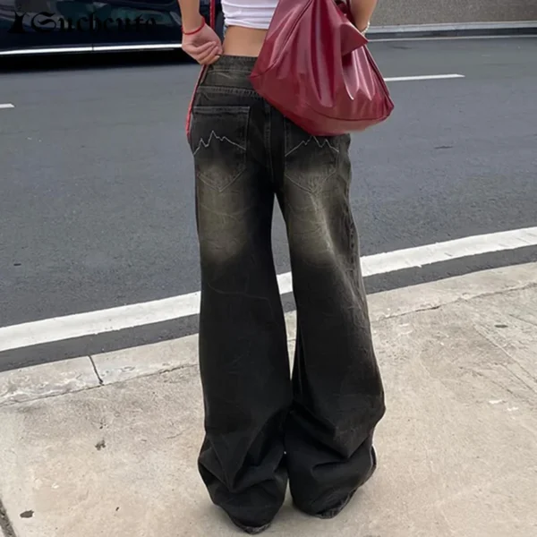 SUCHCUTE Low Waist Jeans for Women Goth Y2k Style Baggy Jeans Punk New Jeans Wide Leg Denim Pants Kpop Casual Loose Streetwear - Image 4
