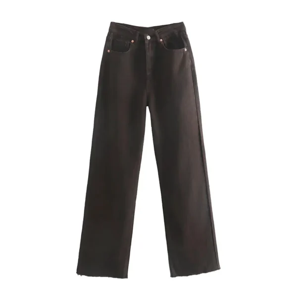 TRAF Women 2024 Autumn and Winter New Fashionable Wide Leg Casual Jeans Chic Pocket Zipper All-Match Fur Edge Trousers Mujer