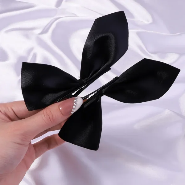 2pcs Black White Ribbon Hair Bows Clips Vintage Bowknot Side Hairpin Cute Girls Barrettes Headdress Hair Accessories for Women - Image 4