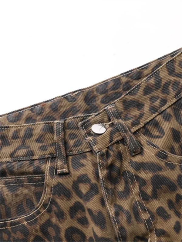 Leopard Print Jeans for Women High Waisted Y2k Retro Fashion Streetwear Denim Pants Hip Hop Straight Wide Leg Baggy Jeans - Image 3