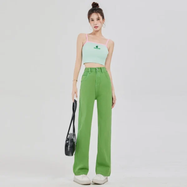 Green Colors Bright Denim Jeans Women Narrow Edition Straight Wide Leg Trendy New High Waist Fashion Brand New Arrivals Jeans - Image 4