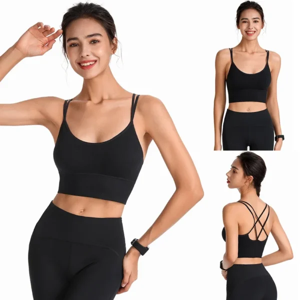 Women Strappy Sports Bras Seamless Criss Cross Back Sexy Padded Fitness Yoga Vest Gym Running Crop Top Breathable Beauty Bras - Image 3