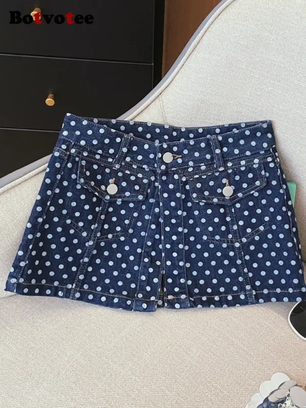 Botvotee Designer Pokal Dot Jeans for Women 2 Pieces Set Korean Fashion Streetwear Y2k 90s Wide Leg High Waisted Jeans - Image 4