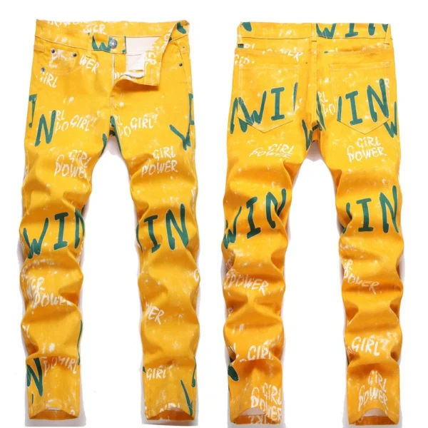 High Street Yellow Men's Denim Jeans Letter Printed Straight High Quality Trousers Daily Party Trend Party Pants Plus Size