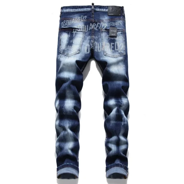 Watermark Button Laser Stereo Cat Beard Blue Cotton Elastic Slim Straight Jeans Men's Wear Basic Trend Can Be Worn in All Season - Image 3