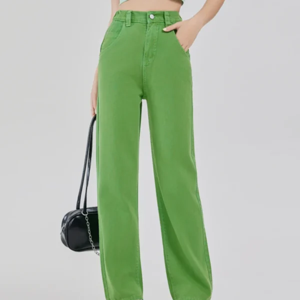 Green Colors Bright Denim Jeans Women Narrow Edition Straight Wide Leg Trendy New High Waist Fashion Brand New Arrivals Jeans