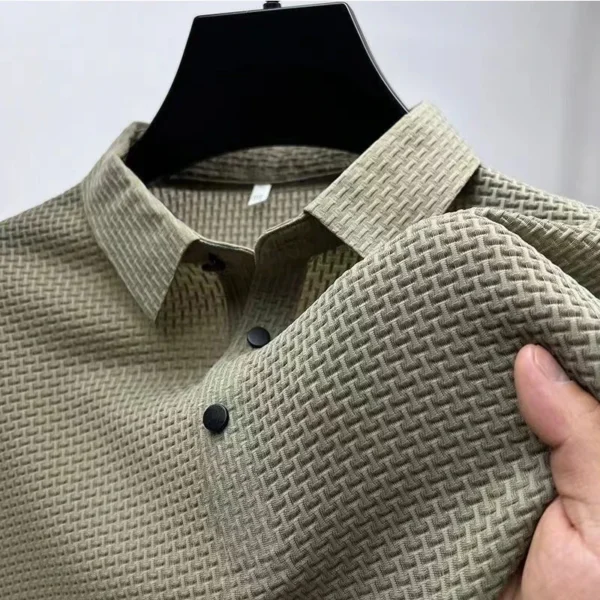 New Men's Business Casual Short Sleeved Bone Flower Solid Color POLO Shirt Fashion Breathable Comfortable Summer Versatile Top - Image 3
