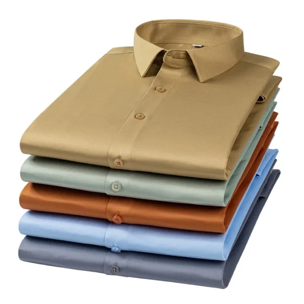 New men's social shirts long sleeve smooth comfort soft casual without pocket solid Dress shirt regular fit wrinkle Free Man Top