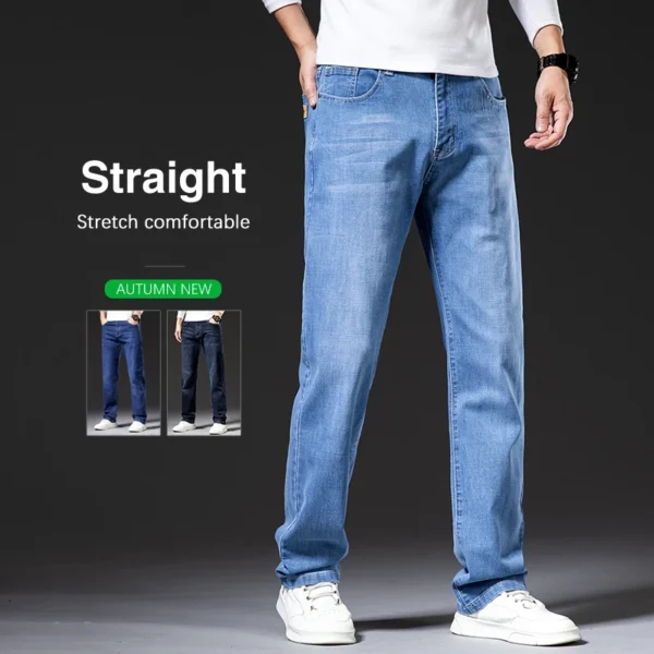 Classic Loose Straight Men's Jeans 2024 Autumn New Business Casual Stretch Cotton Denim Pants Plus Size Trousers 42 44 46