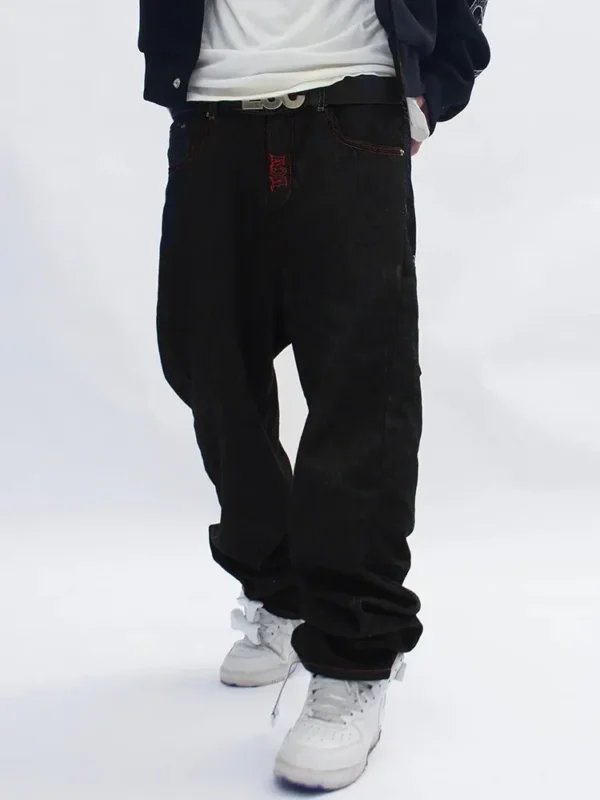 Men's 2024 New Cotton Fashion Fully Embroidered Skull Loose Straight Casual Jeans Pants High Street Hip-Hop Y2K Vintage Pants - Image 4