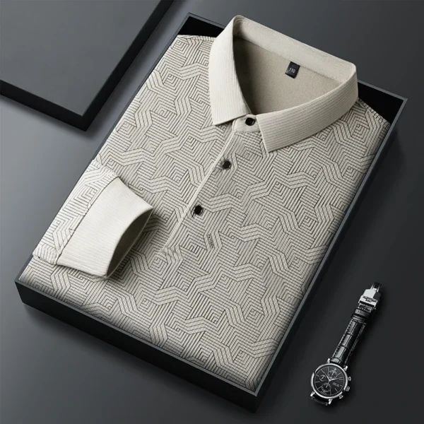 New Men's Business Casual Long Sleeved Shirt with Badge Solid Color Polo Shirt Fashionable Breathable Comfortable Versatile Top