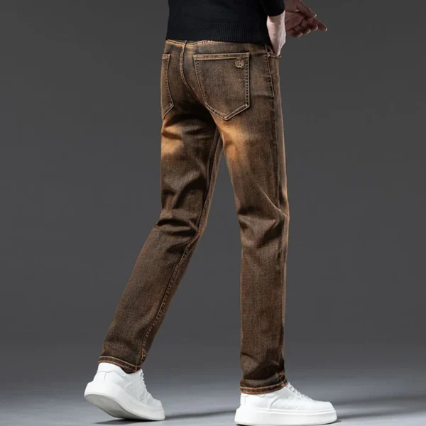 Brown Fashion Denim Jeans Men Luxury Cotton Elastic Trend Retro High Quality Casual Business Nostalgic Men's Straight Trousers - Image 2
