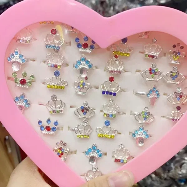 5/10/36Pcs Cute Cartoon Kids Rings Kawaii Korean Children Girls Enamel Flower Crown Finger Ring Child Jewelry - Image 4