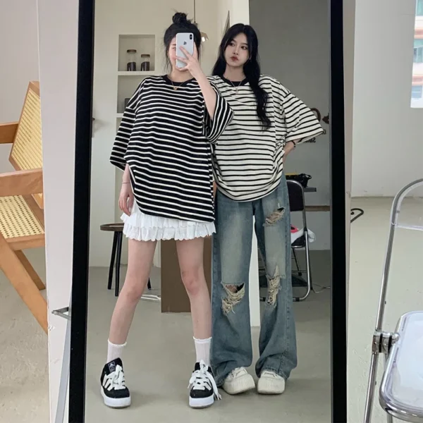 American Retro Hole-punched Jeans Women High Waist Straight-crotch Loose Slim Design High-street Vibe Wide-legged Dragging Pants - Image 7