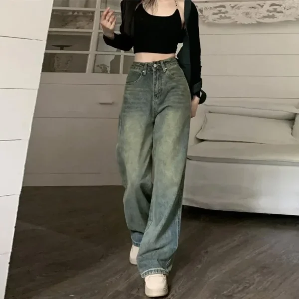 2024 Vintage Jeans Women Irregular High Waist Slimming Wide Leg Mop Long Pants Fashion Blue Baggy Jeans Y2K Streetwear Pants - Image 5