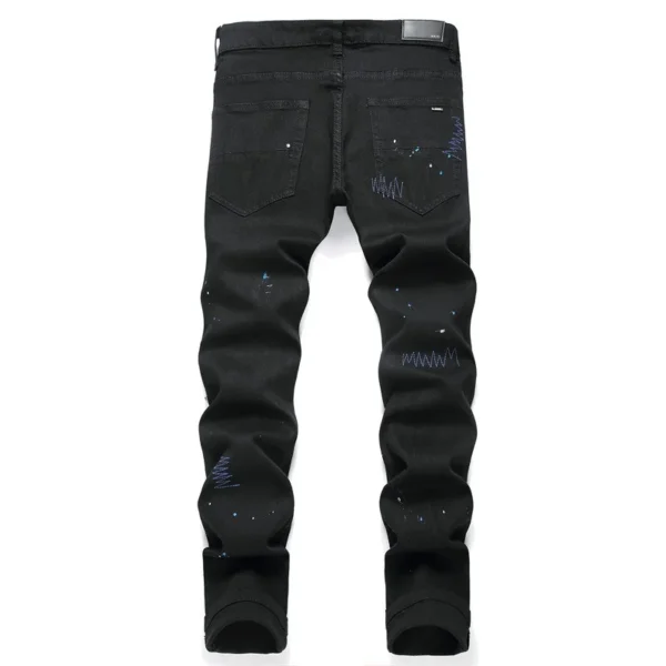 Men's Jeans Hole Patch Black Trend Elastic Slim Feet Pants Personalized Men's Pants Niche Basic Style - Image 2