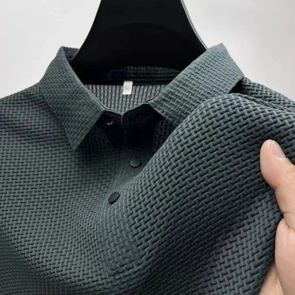 New Men's Business Casual Short Sleeved Bone Flower Solid Color POLO Shirt Fashion Breathable Comfortable Summer Versatile Top - Image 2