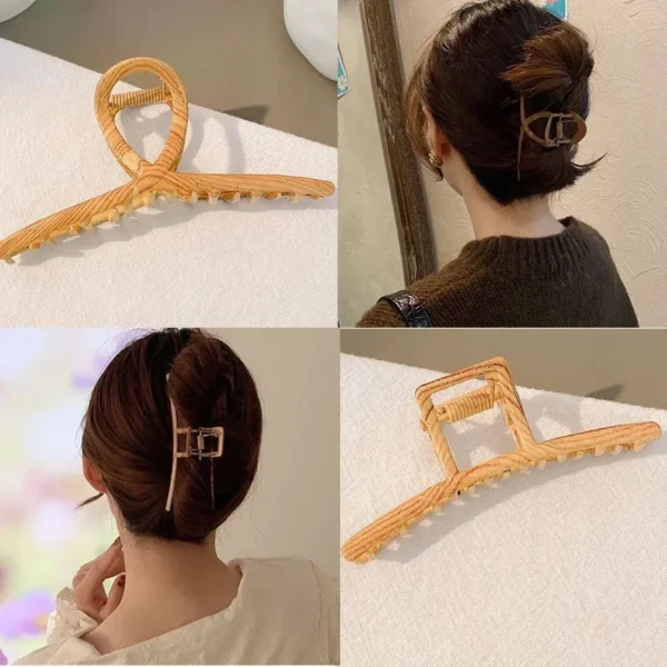 Large Wood Grain Metal Hair Claw Shark Clip Tail Clip Korean Style Hair Pin Bathroom Hair Accessories Hair Clips For Men Women C - Image 2