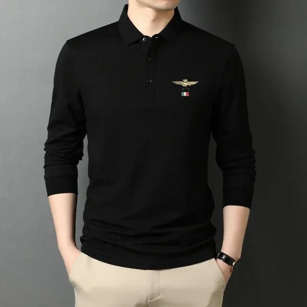 New Men's Casual Embroidery Long Sleeve Polo Shirt Fashion Solid Color Top - Image 3