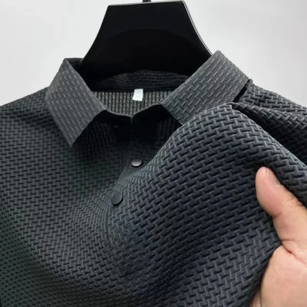New Men's Business Casual Short Sleeved Bone Flower Solid Color POLO Shirt Fashion Breathable Comfortable Summer Versatile Top - Image 4