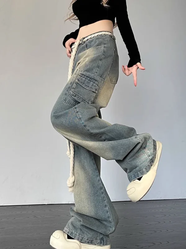 Women Fashion Wide Leg Baggy Jeans Streetwear Vintage Baggy Denim Pants Lady Korean Retro Patchwork Red Heart Oversized Trousers - Image 6