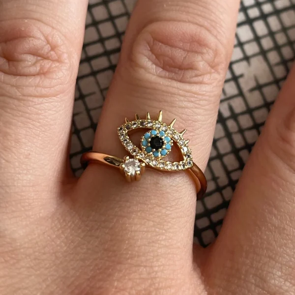 Lucky Turkish Blue Evil Eye Rings For Women Open Adjustable Stainless Steel Ring 2024 Trend Wedding Band Couple Jewelry Gift - Image 3