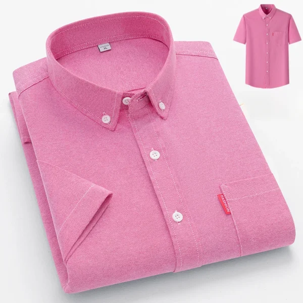 2024 New Luxury Men's Shirt Short Sleeve Summer Casual Oxford Fabric Solid Color 100% Cotton Social Office Slim Fit Men's M-5XL - Image 2