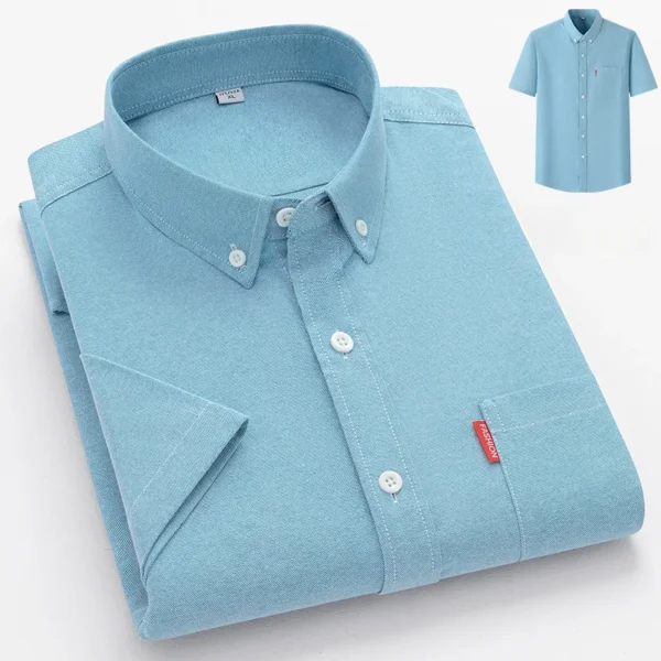2024 New Luxury Men's Shirt Short Sleeve Summer Casual Oxford Fabric Solid Color 100% Cotton Social Office Slim Fit Men's M-5XL - Image 3