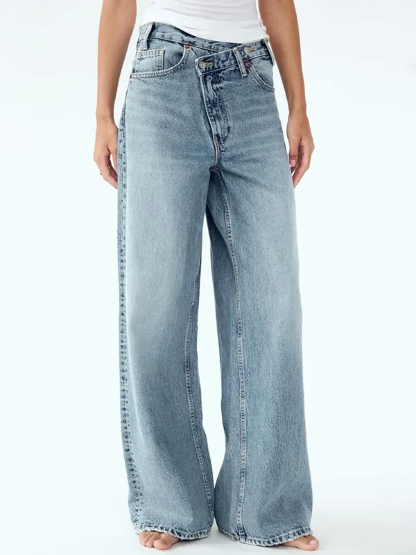 TFMLN Autumn Women Denim Jeans Causal Ladies Zipper Wide Leg Long Pants Vintage Pockets Loose Streetwear Baggy Chic Trousers - Image 2
