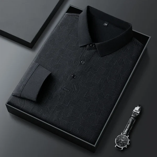 New Men's Business Casual Long Sleeved Shirt with Badge Solid Color Polo Shirt Fashionable Breathable Comfortable Versatile Top - Image 6