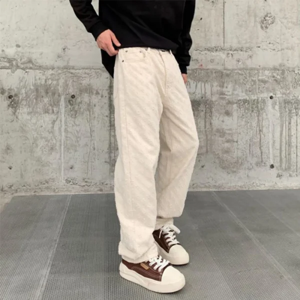 Blue jeans Personalized Men's jacquard pattern Vintage embossed Streetwear loose jeans men's pants loose straight bottoms men's - Image 6